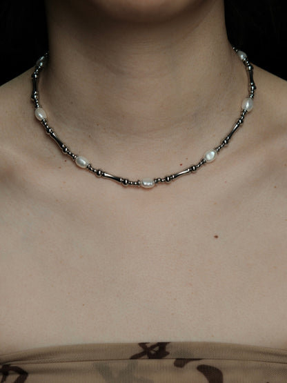 Elegant Titanium Steel & Freshwater Pearl Necklace