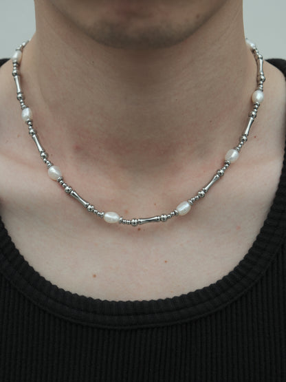 Elegant Titanium Steel & Freshwater Pearl Necklace