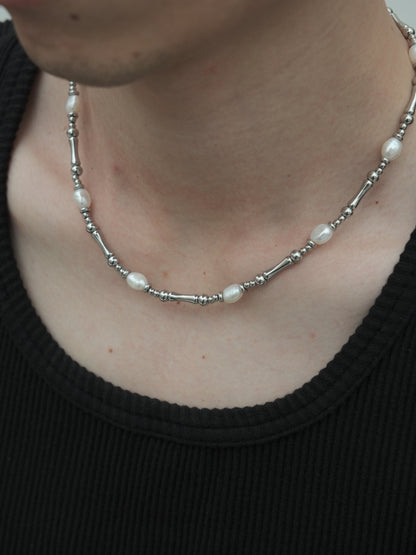 Elegant Titanium Steel & Freshwater Pearl Necklace